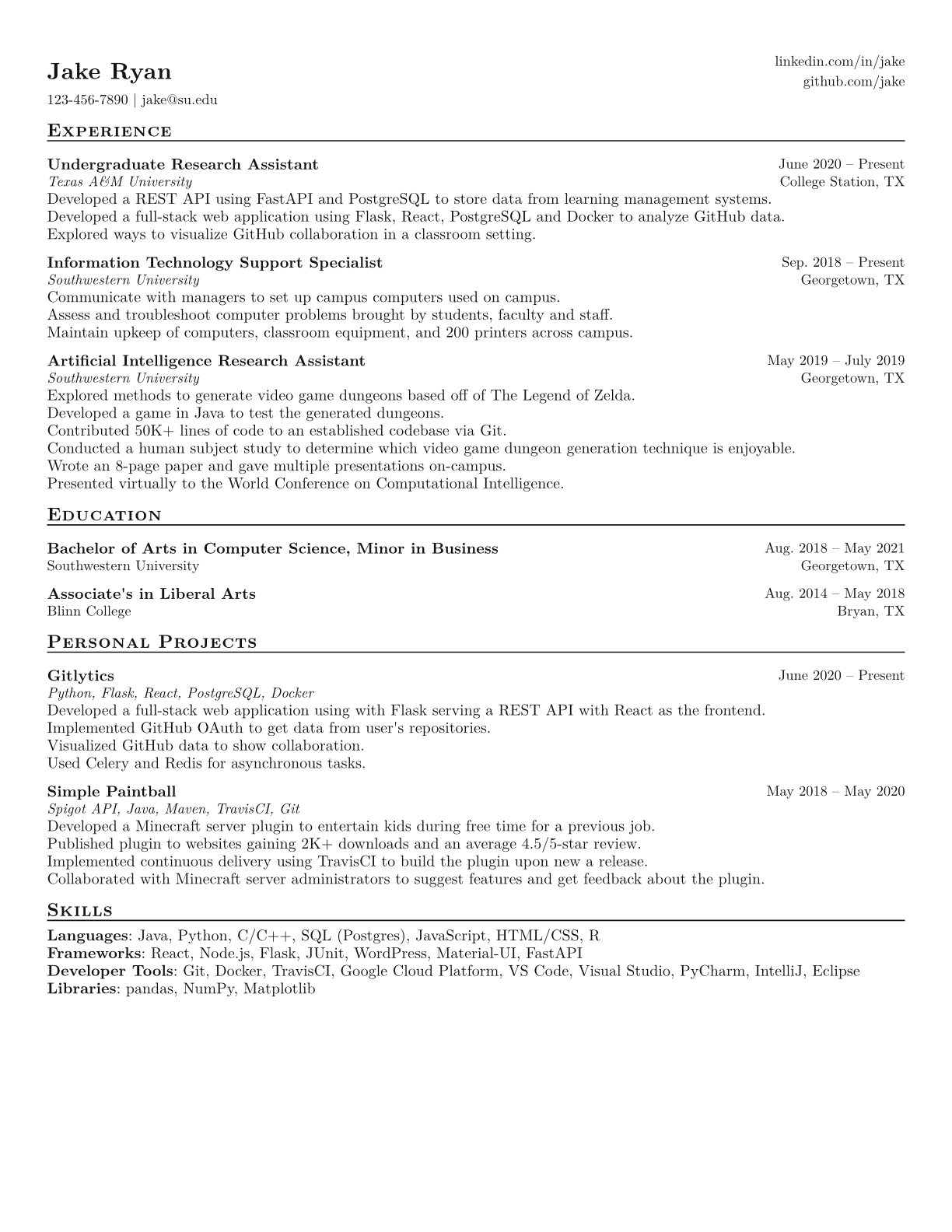 +70 ATS resume template preview