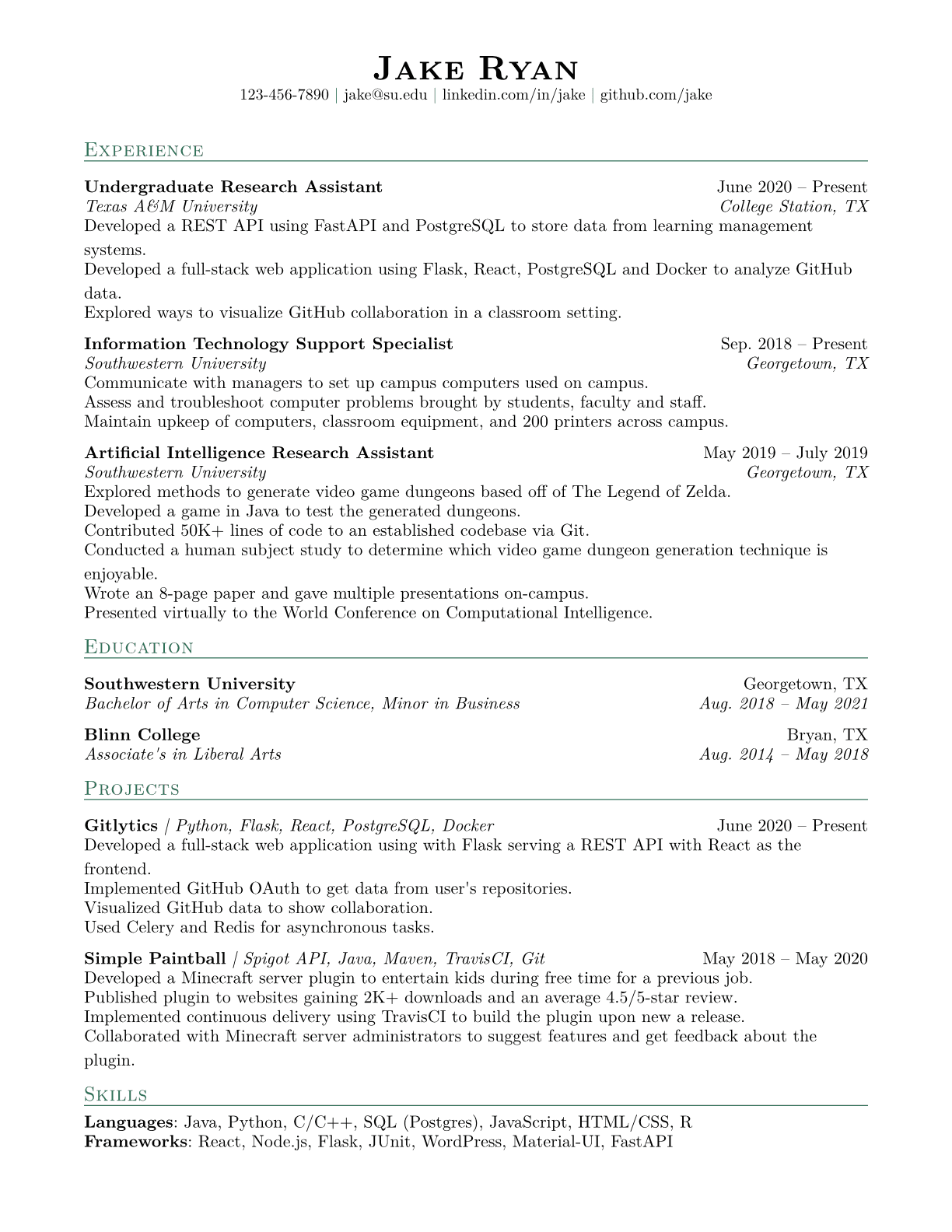 Classic resume template preview