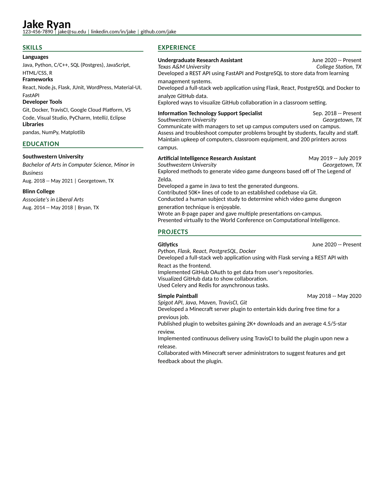 Compact resume template preview
