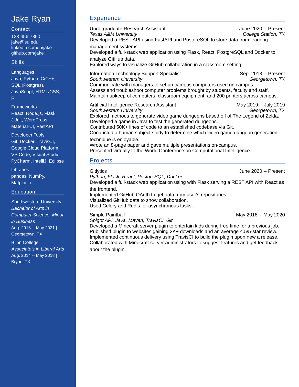 Sidebar resume template preview