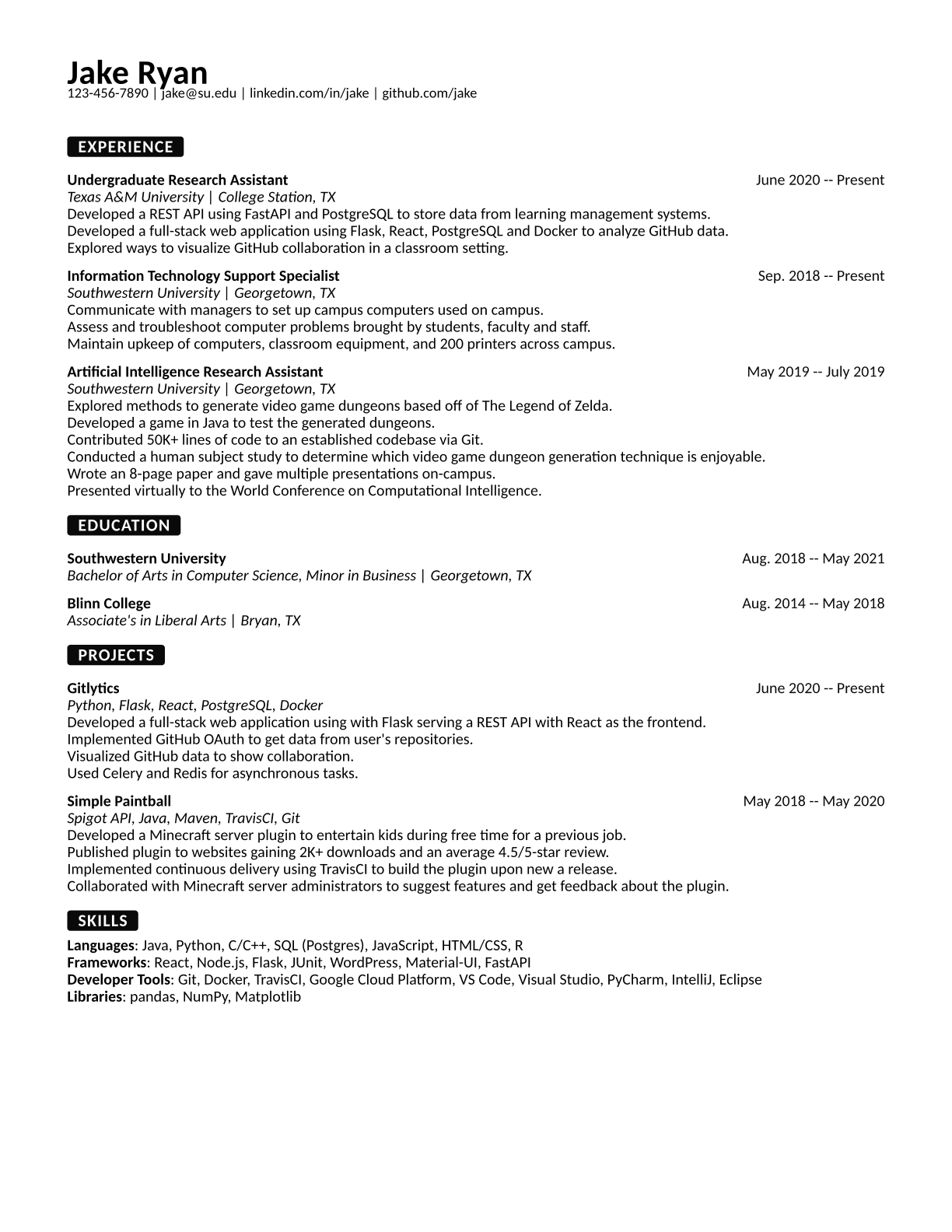 Tech resume template preview